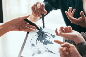 logistics consultants looking at a map