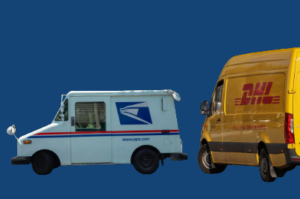 usps truck and DHL truck