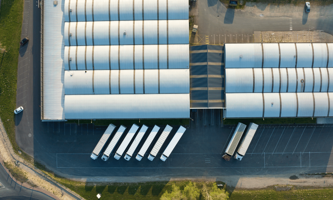 aerial view of goods warehouses and logistics center