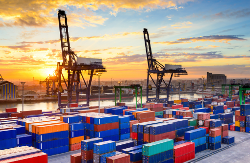 shipping port with stacked containers